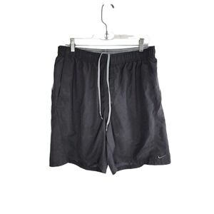 Nike Mens Swim Trunk Spell Out Mesh Lined Shorts Black Gray Size XL Vintage